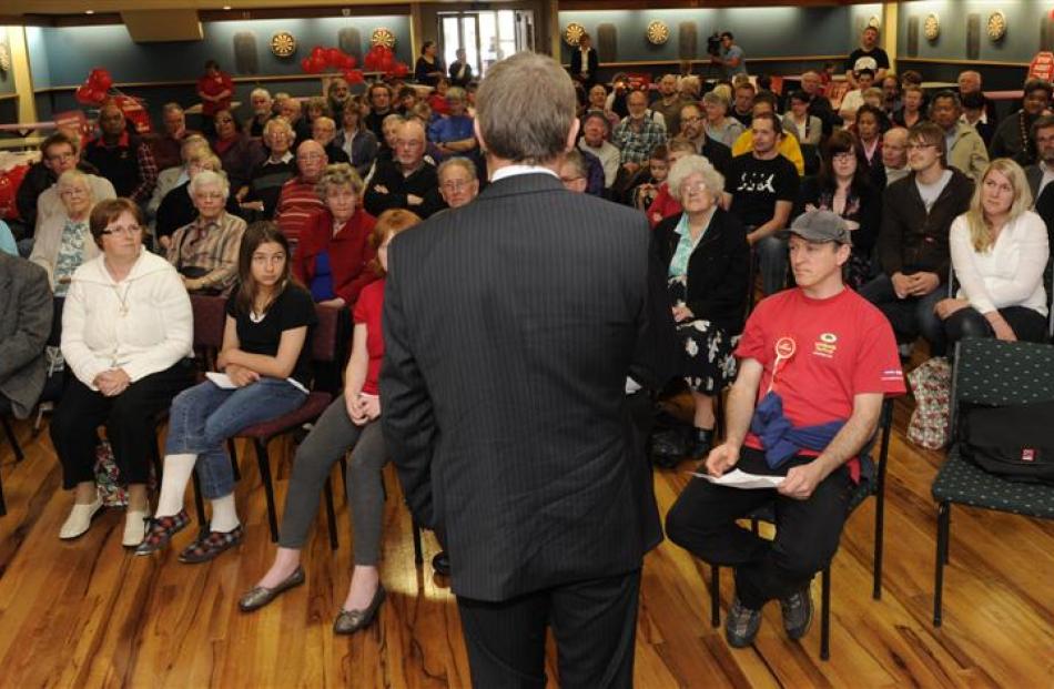 Phil Goff takes his message to a meeting at the  South Dunedin Community Hall yesterday. Photo by...