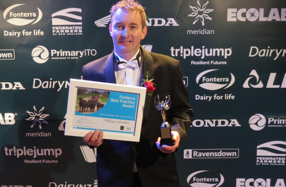 Phillip Colombus, of Oxford,  placed third in the 2014 New Zealand Dairy Industry awards' New...