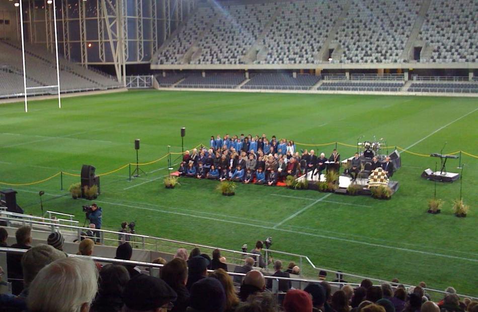 The official party assembled on the pitch. Photo by Craig Baxter.