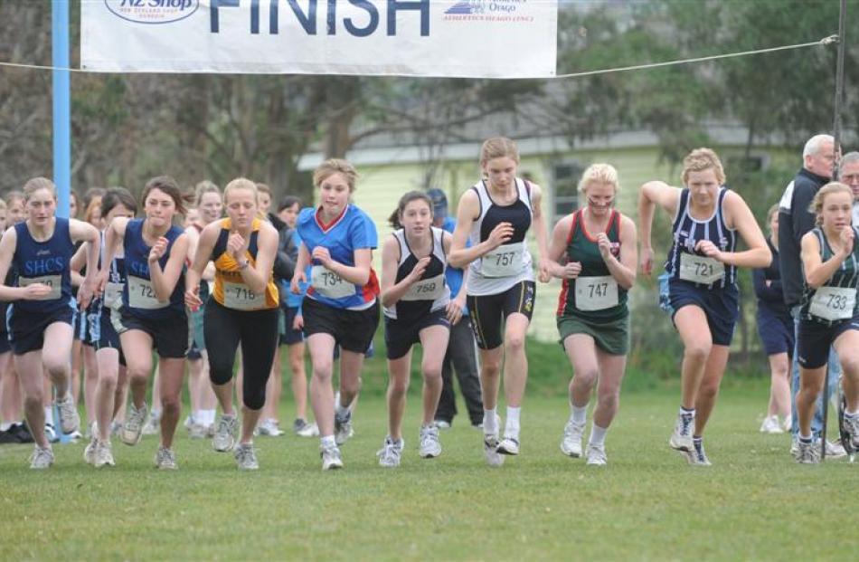 Pictured (from left) in the girls race are: Annabelle Batchelor (St Hildas), Ruby Smith (St...