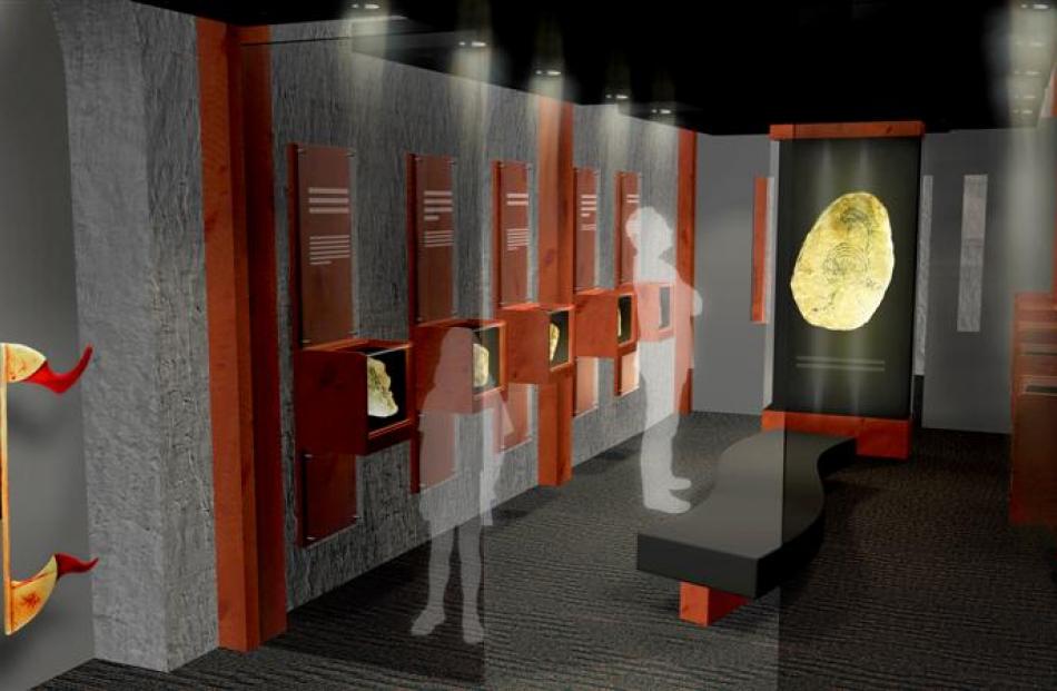Pieces of Maori rock art cut from limestone outcrops in 1917 and exhibited in national museum...