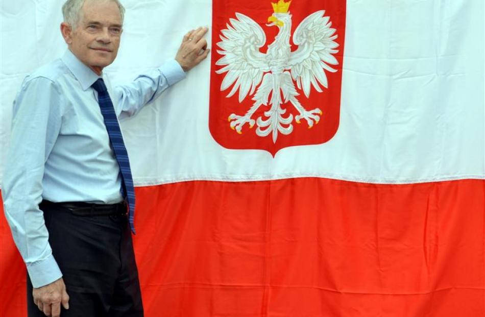 Polish Heritage of Otago and Southland Charitable Trust Russell Chiles with  a Polish flag in...