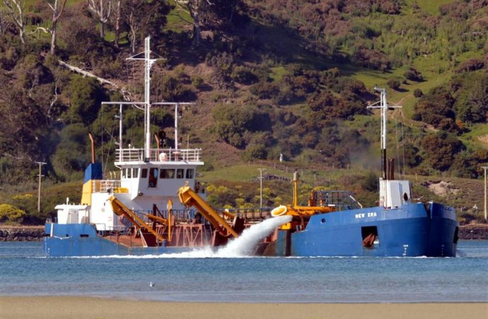 Port Otago's New Era dredge working off Harwood. Photo by Stephen Jaquiery.