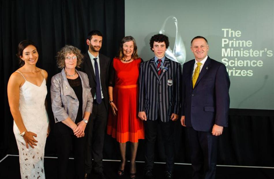 Prime Minister's Science Prize award winners are (from left) Dr Michelle Dickinson (science media...