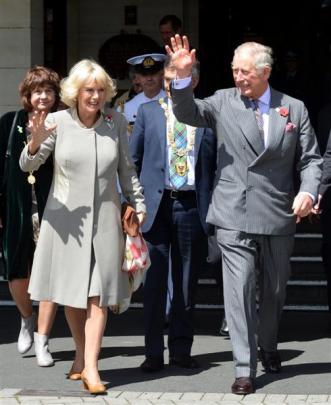 Prince Charles and the Duchess of Cornwall on their walk from the Dunedin Railway  Station to...