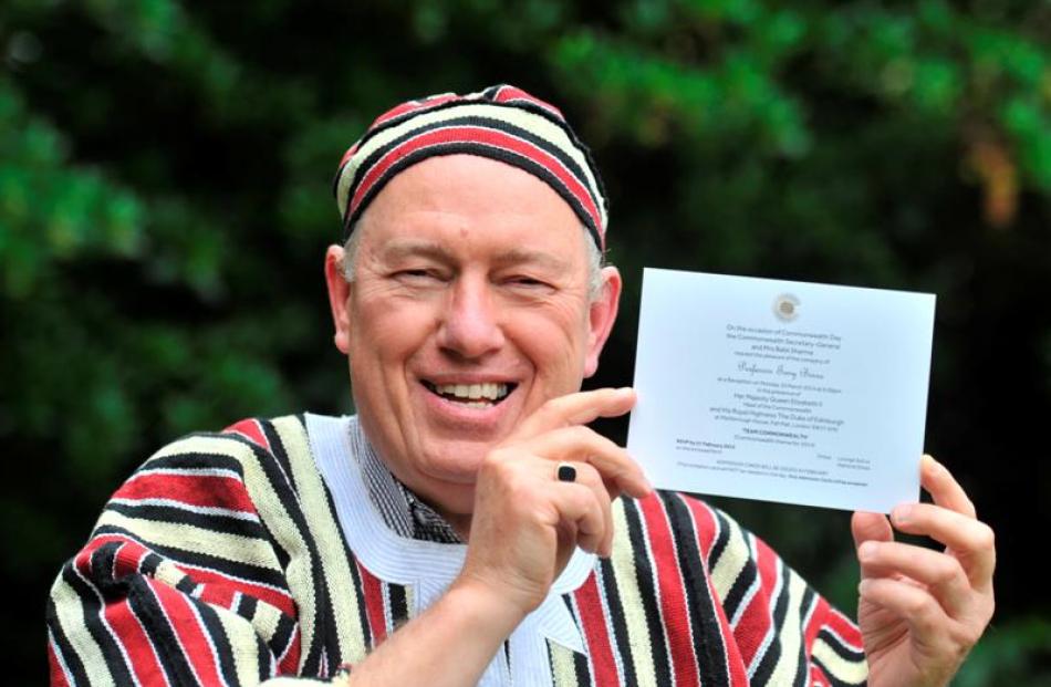 Prof Tony Binns, of the University of Otago geography department, wears his chieftain's robes -...