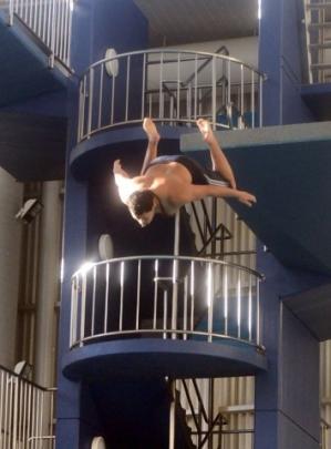 Punua Tangimetua heads off the 7m platform. Photos Stephen Jaquiery