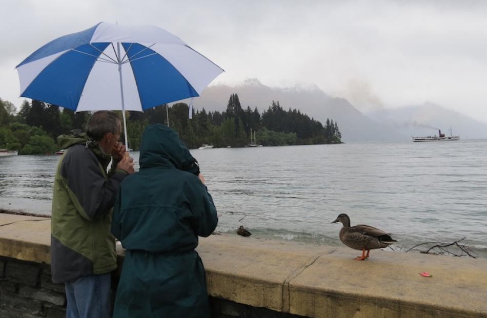 Nice weather for ducks . . . Steady rain in Queenstown caused the New Orleans street parade of...
