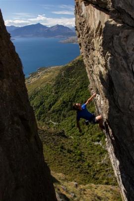 Queenstown climber Thomas Van den Berg scales ''the Leviathan'', considered one of Wye Creek's...