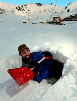 Queenstown man Blair Whitaker has begun his month-long stay  in a snow cave at the Remarkables...
