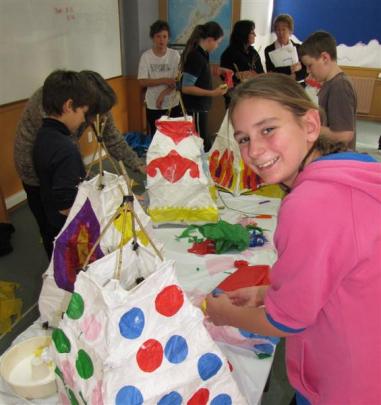 Queenstown Primary School pupil Alice Moran (12) perfects her polka-dot lantern. Photos by James...