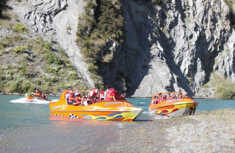 Queenstown's newest commercial jet-boat, Thunder Jet 3, front left, in the Kawarau River on...