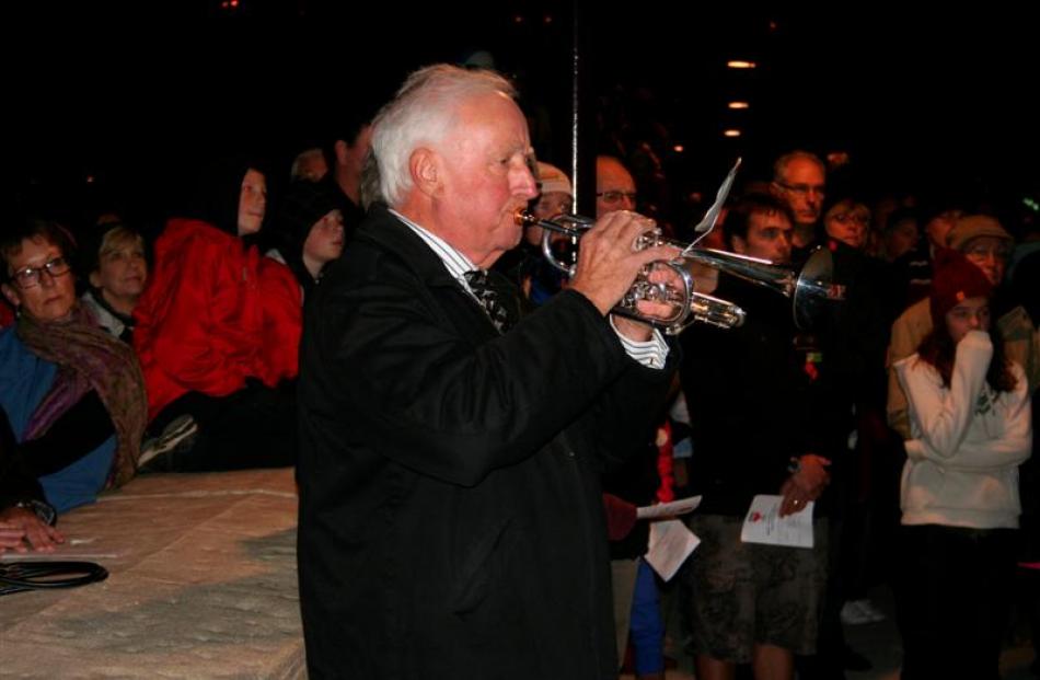 Queenstown's Trevor Tattersfield plays the Last Post at Queenstown's Anzac Day dawn service....