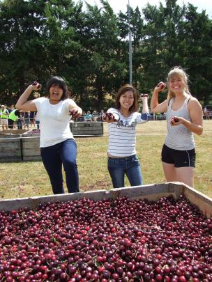 Ready with a barrage of cherries are (from left) Choi Yuk Tsang, of Hong Kong, Amy Nguyen,  of...