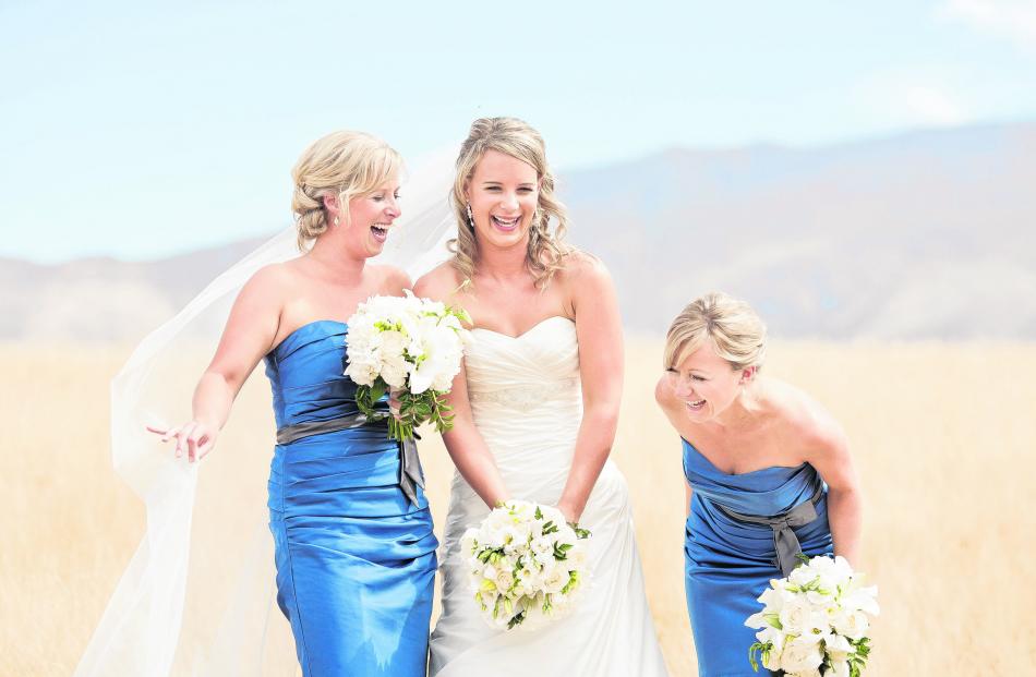 Rebecca Thacker and her bridesmaids. She married Mark Bland in Wanaka in February. ALPINE IMAGE CO