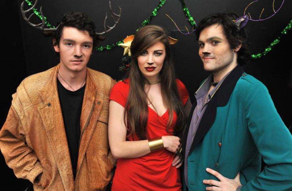 Rehearsing The Eight Reindeer Monologues at Taste Merchants, Dunedin, are (from left) Orion Carey...