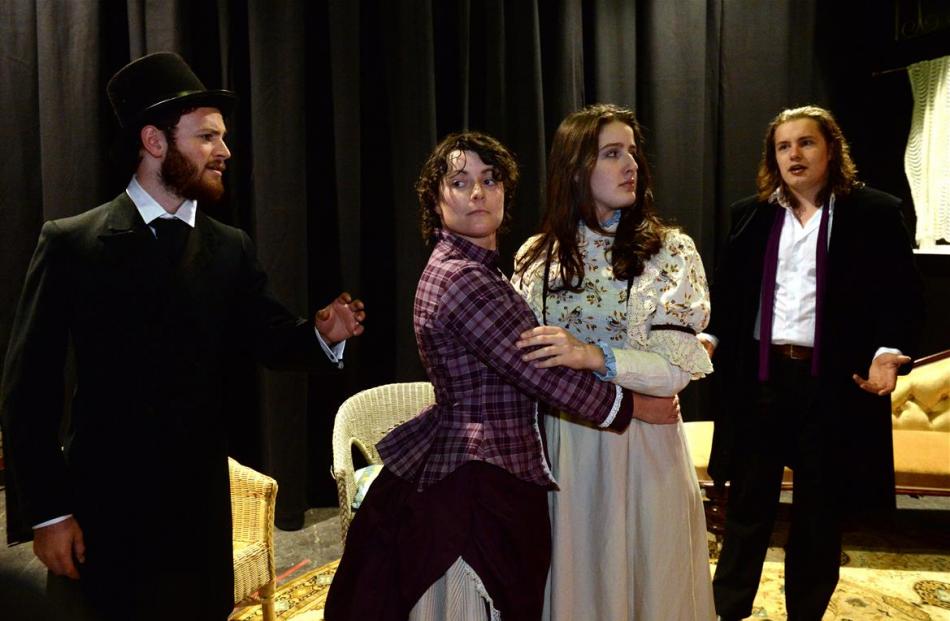 Rehearsing The Importance of Being Earnest  at the Globe Theatre, (from left) Matthew Scadden is...
