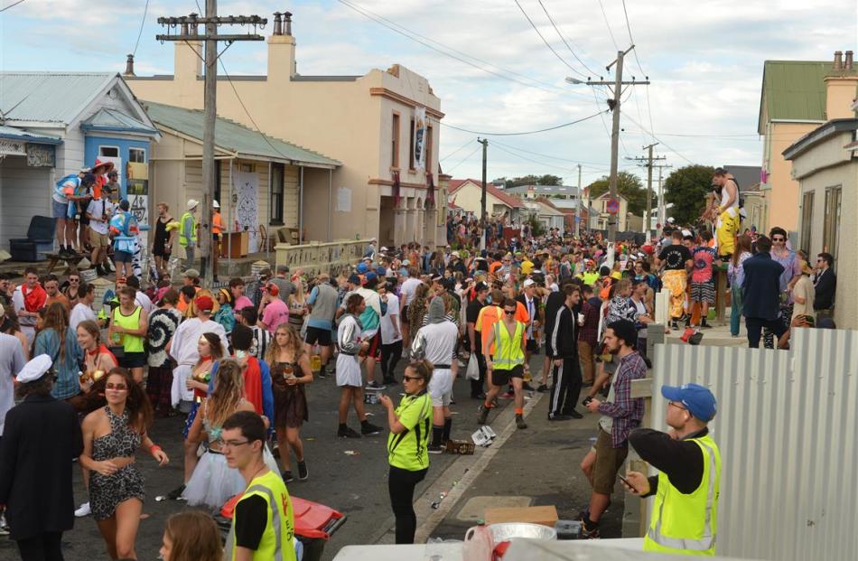 Revellers attend the annual Hyde St party in Dunedin on Saturday. Photo by Stephen Jaquiery.
