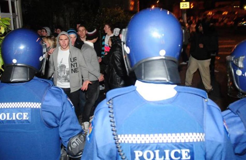 Riot police in the north Dunedin student area after trouble flared following a rogue Undie 500...