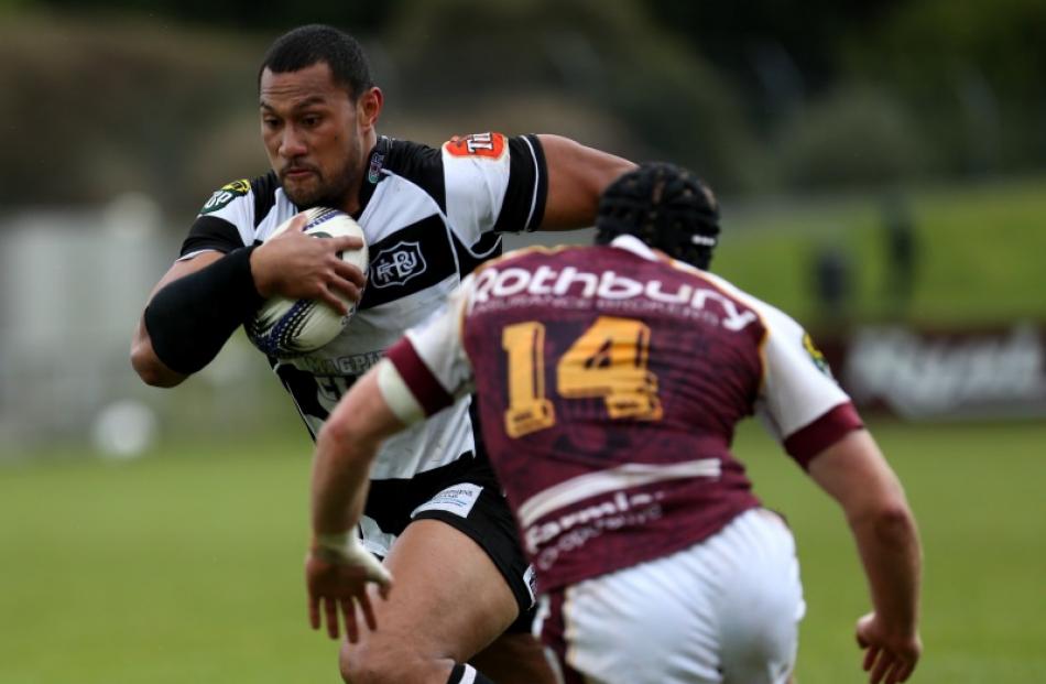 Robbie Fruean makes a break during the ITM Cup match between Southland and Hawkes Bay at Rugby...