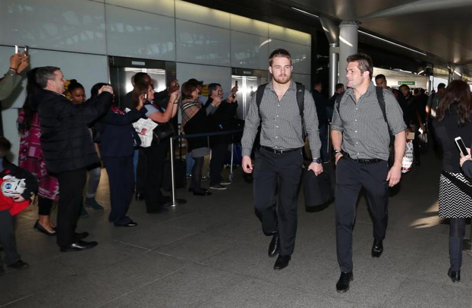 Sam Cane and Richie McCaw arrive at Heathrow Airpot as they prepare to board the plane for their...
