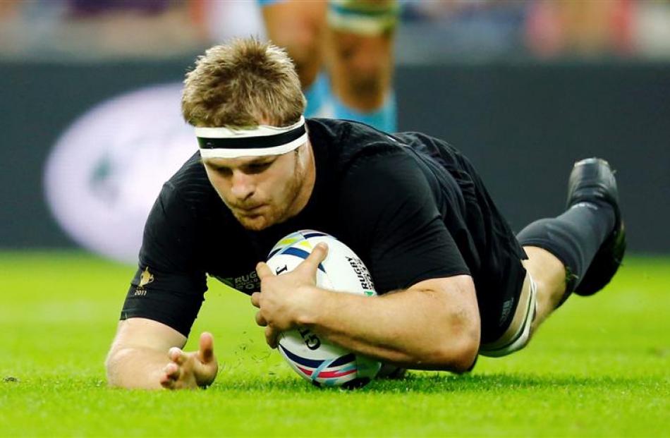 Sam Cane scores the All Blacks second try against Argentina in their first World Cup game. Photo:...