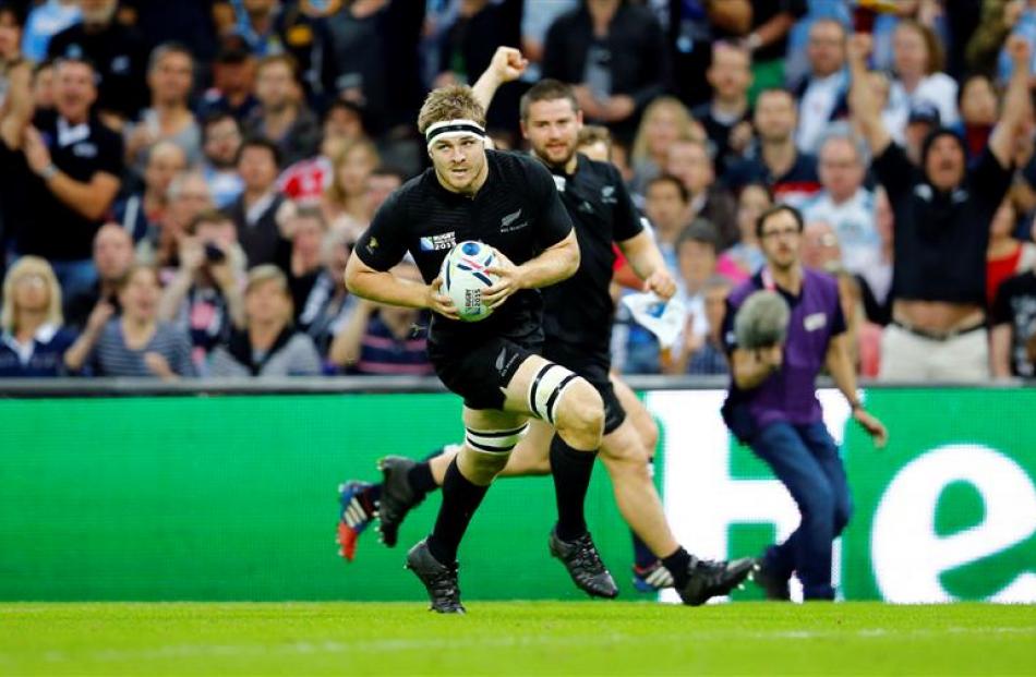Sam Cane scores the All Blacks second try in their first World Cup match against Argentina. Photo...