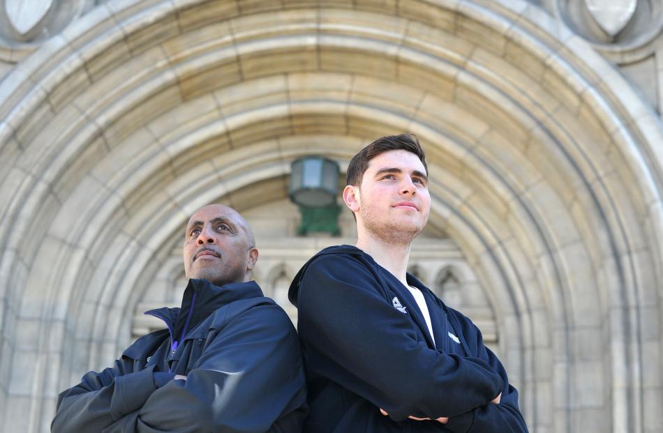 Sam Timmins (right) met up with future coach Lorenzo Romar  in Dunedin yesterday. Timmins signed...