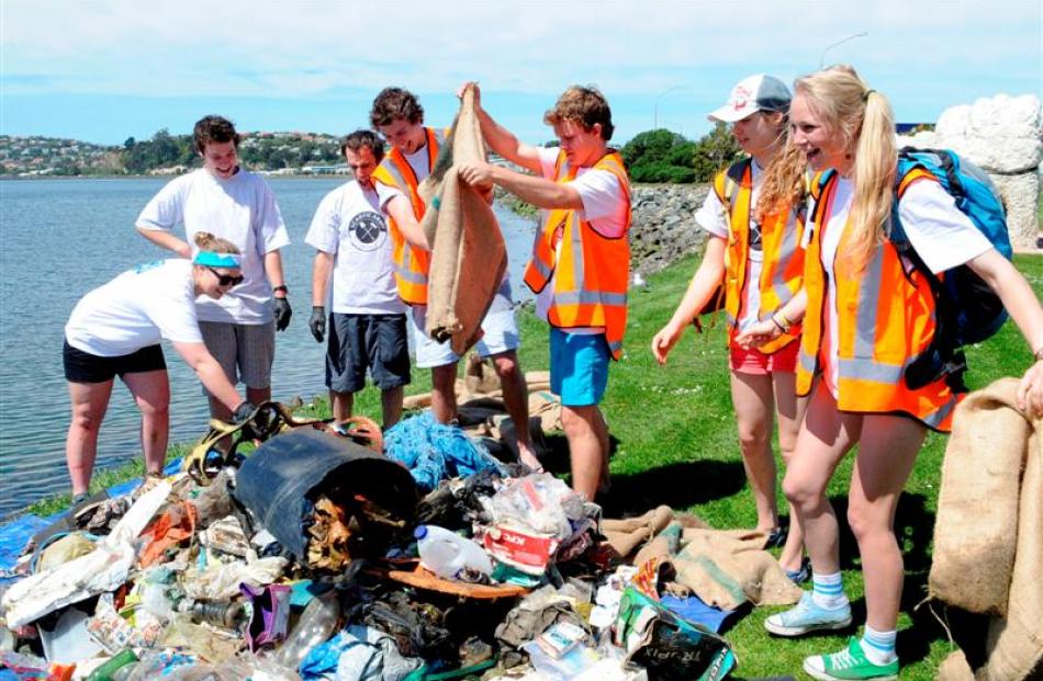 Scarfie Army coastal clean-up crew (from left) Samantha Panko (19), Conor Whitehead (20), James O...