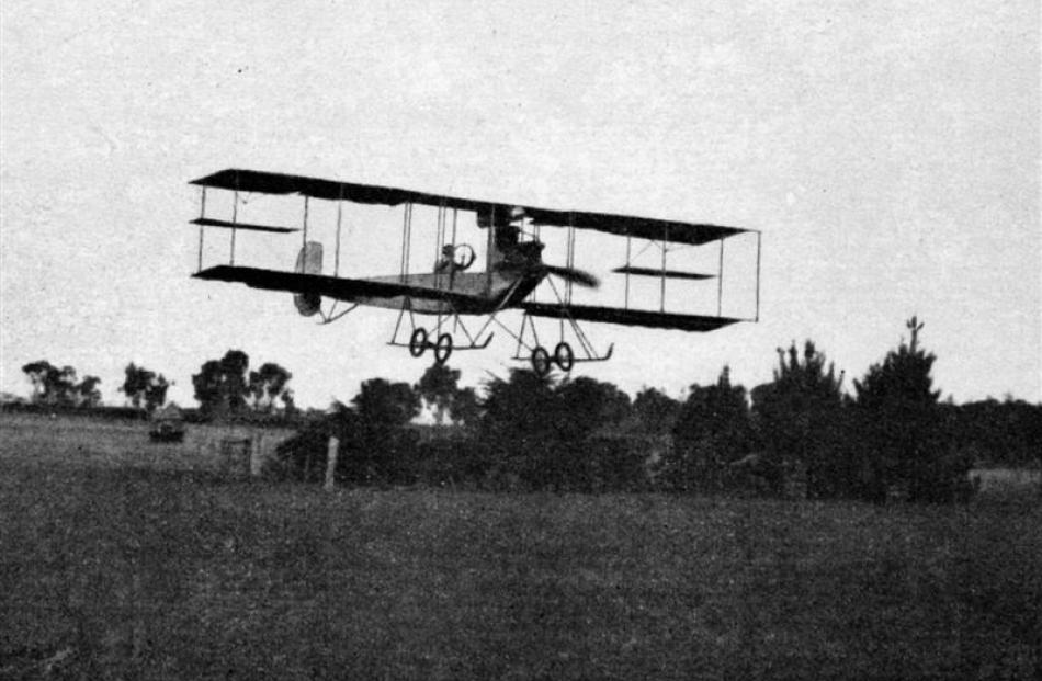 Seaforth McKenzie making a trial flight in his brother's new hydro-aeroplane at the polo grounds,...
