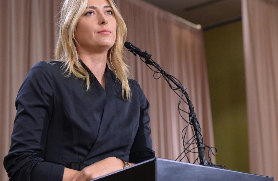 Maria Sharapova at the press conference where she announced her failed drug test. Photo: Reuters