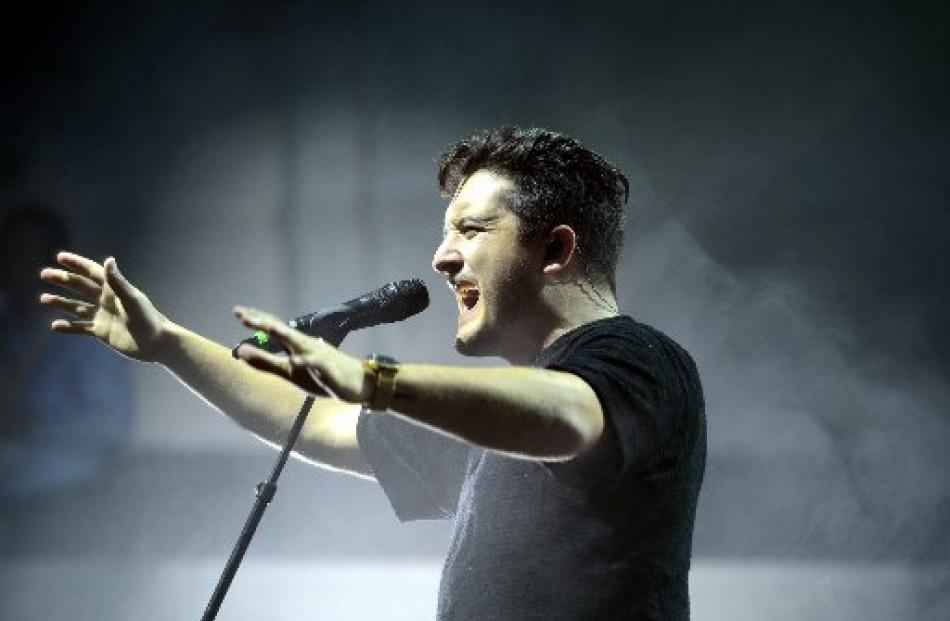 Six60 frontman Matiu Walters performs at the Dunedin Town Hall on Saturday. Photo by Peter McIntosh