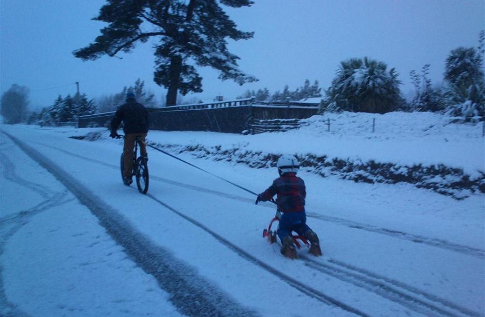 Snow here we are - Hawea Flat - making the most of an awesome morning! Photo by Rachel Shirley