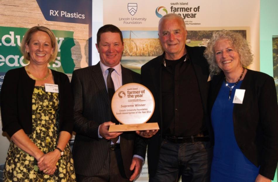 South Island Farmer of the Year winners (from left) Annabelle and Richard Subtil, of Omarama...