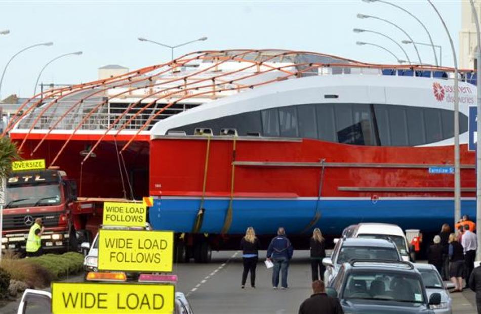 Spirit of Queenstown is moved  from Earnslaw St into Dee St, in Invercargill, yesterday on its...