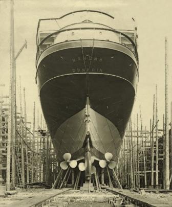SS Maheno in dry dock in 1905.  Maheno (5282 gross register tonnage) was the Union Steam Ship...