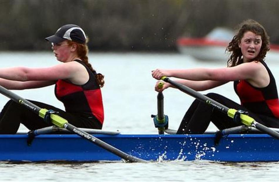 St Hilda's Collegiate School rowers Eliza Adams (left) and Tessa Read (both 15) win the under-15...