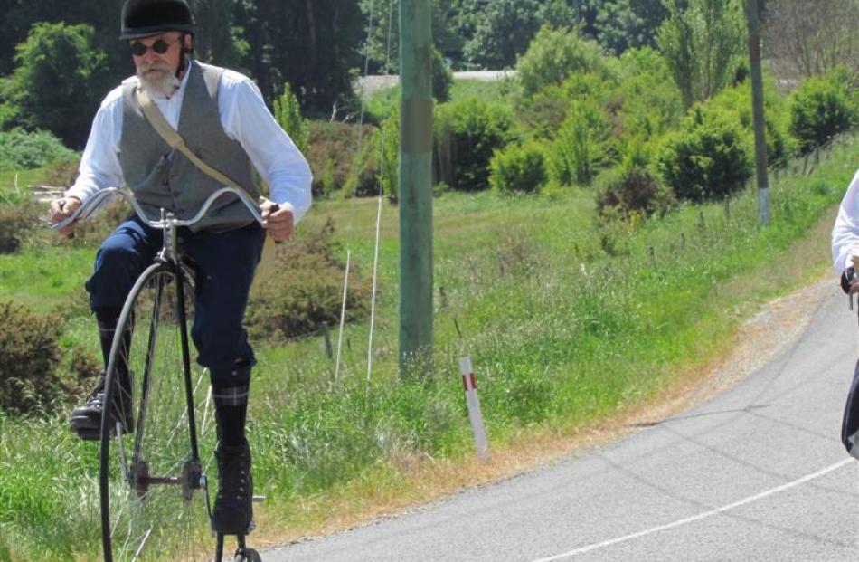 Steve Fox, of Oamaru, on the Alps 2 Ocean cycle trail near Duntroon yesterday. Photo by Andrew...