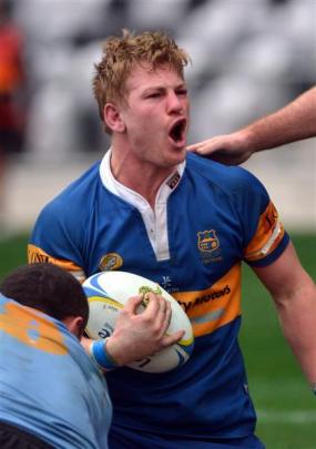 Taieri flanker James Lentjes celebrates after scoring a try during last year's final, also...