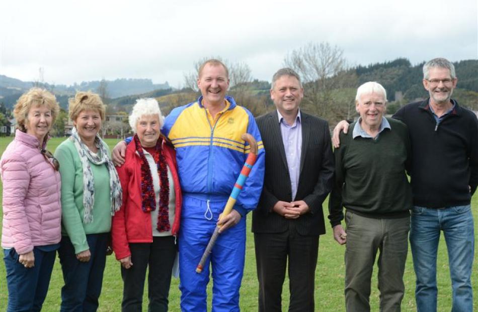 Taieri Hockey Club vice president Rick Meder (centre) with club life members (from left) June...