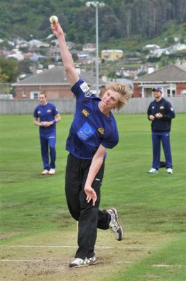 Taieri seamer Jack Hunter sends down a delivery during an Otago net session at Tonga Park...