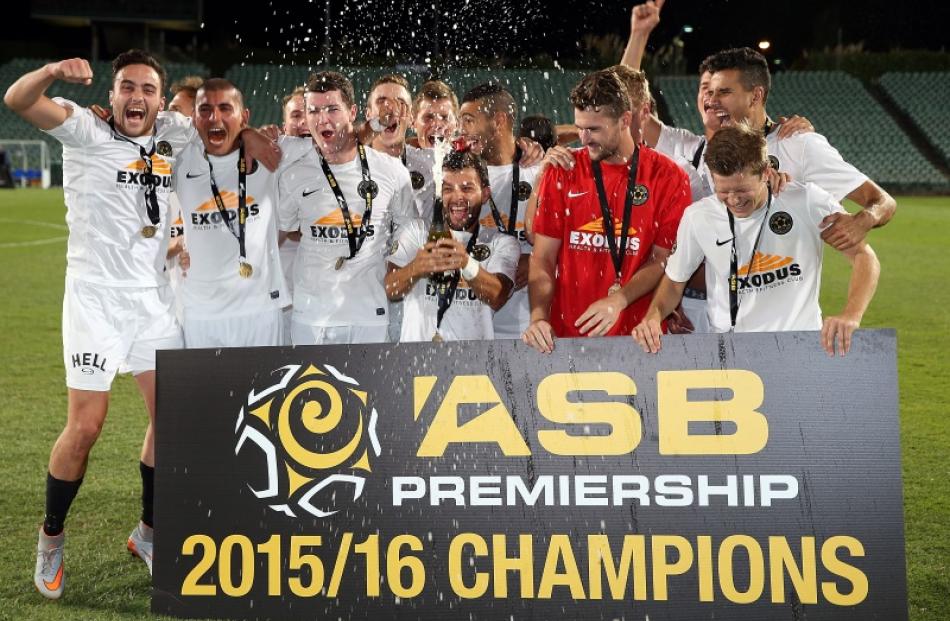 Team Wellington celebrates after winning the ASB Premiership Grand Final against Auckland City....