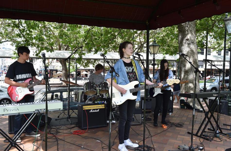 Th_ (Thunderscore) bandmates (from left) Ollie Meikle (15), Blake Macdade (15), Rachel Wilson (16...