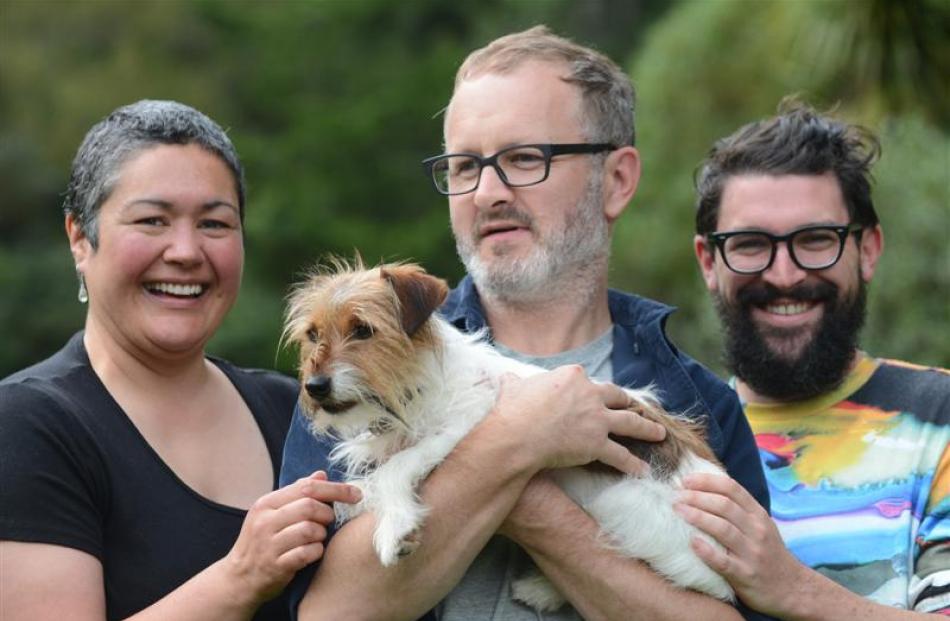 Thanks to  Juliette Parsons (left) Josh Thomas (centre) and Dudley Benson are reunited with dog...