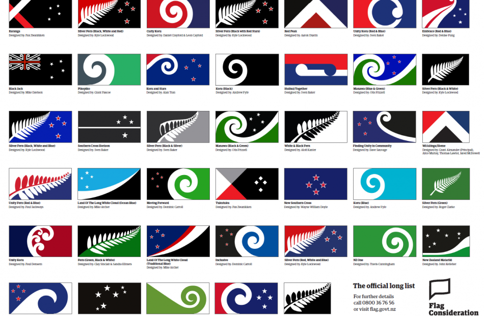 The 40 final flags selected by the committee. Photo supplied.
