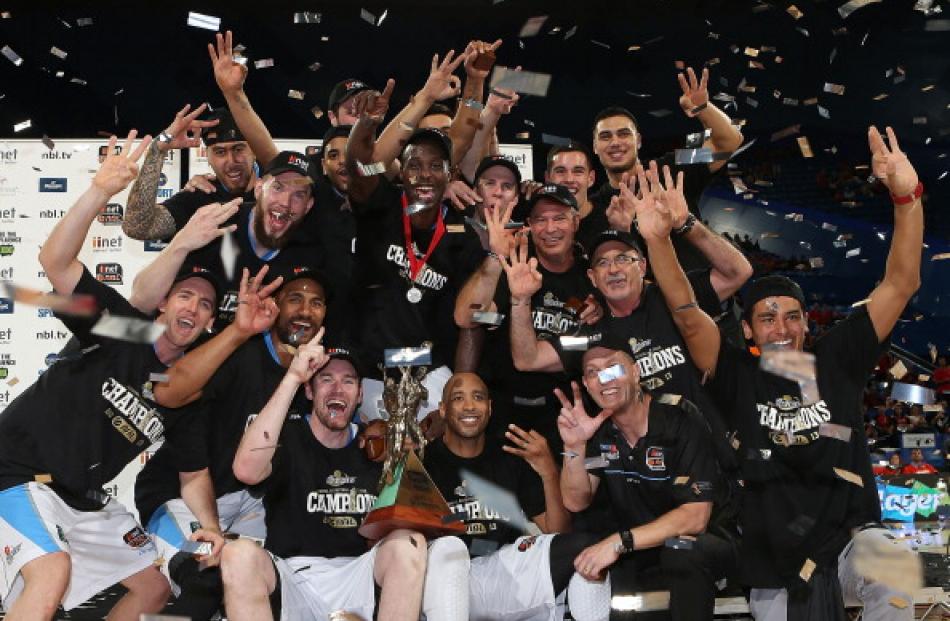 The Breakers celebrate winning their third ANBL title. Photo Getty Images