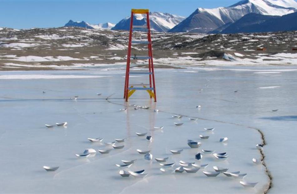 The camp ladder and flotilla of small silver and white boats that will feature in a short film on...