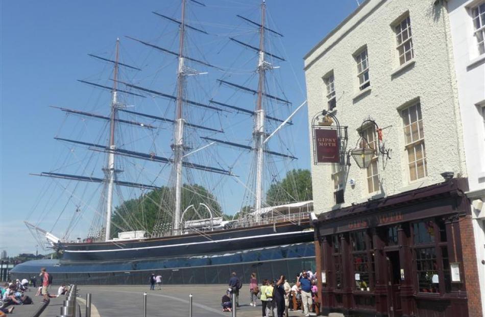 The clipper Cutty Sark dominates the Thames riverfront in Greenwich. Photo by Pam Jones