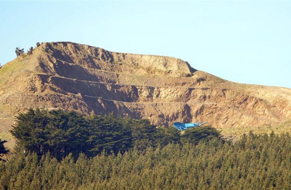 The Jaffray Hill quarry on the lower slopes of Saddle Hill, near Mosgiel. Photo by Stephen Jaquiery.