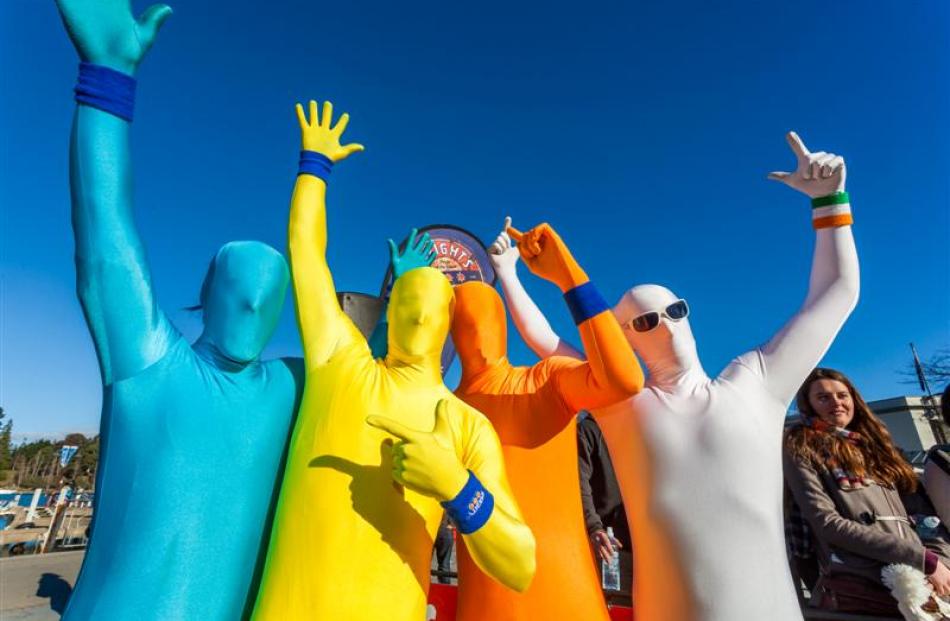 The Jelly Belly Ninjas celebrate winning a match at the  dodgeball championships at Earnslaw Park...